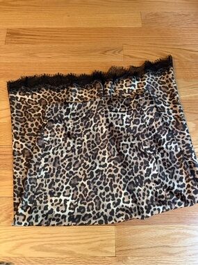 LOFT Leopard Print Maxi Skirt with Black Lace Trim